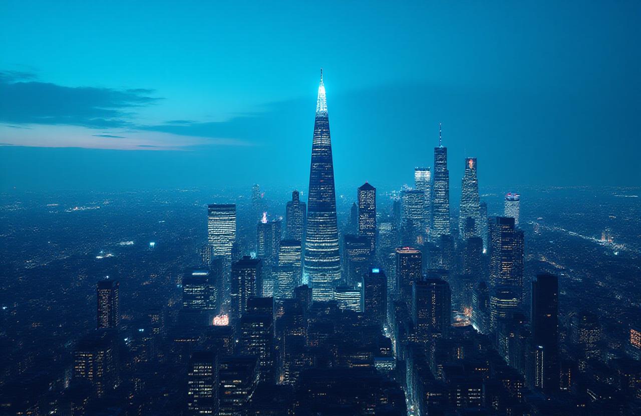 Modern UK skyline with digital overlays